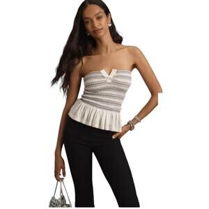 Maeve Smocked Split Tube Top White and Black Cropped Size XLarge Euro Summer